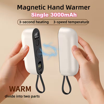 Magnetic hand warmers divided into two parts. Battery capacity "3000mAh" is displayed on the image