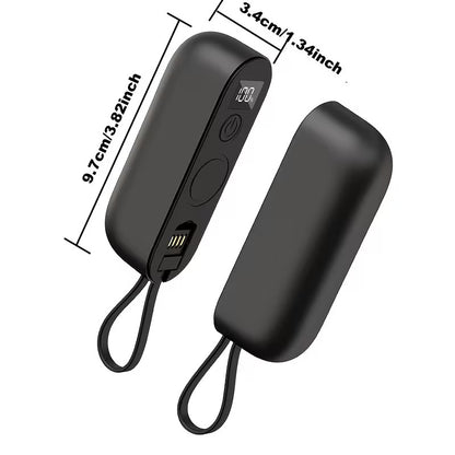 Black hand warmer device with measurements on a white background