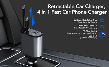 Retractable 4 In 1 Car Charger