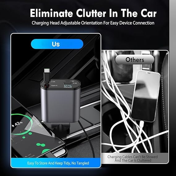 Retractable 4 In 1 Car Charger